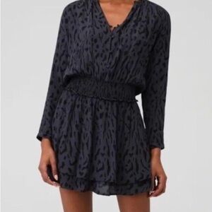 Rails Gray Black Jasmine Ash Cheetah Print Long Sleeve V-neck Mini Dress S